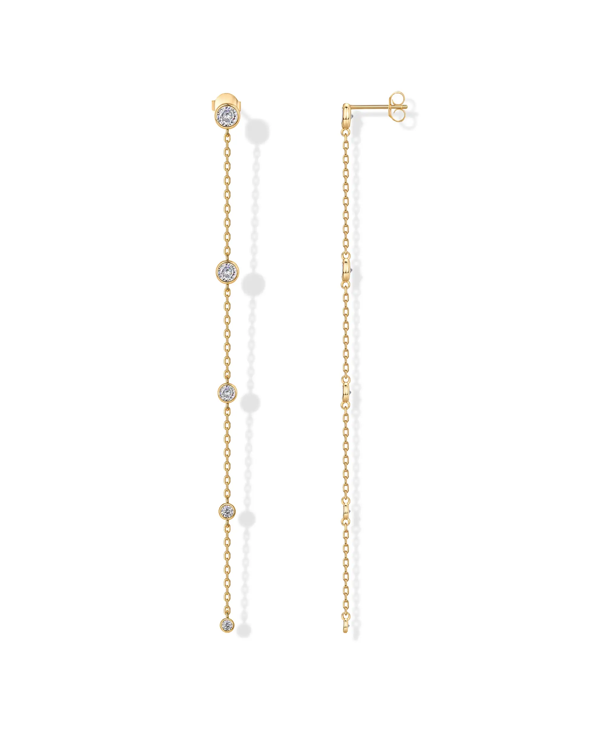 PAVOI 14K Gold Plated Sterling Silver Posts Station Linear Dangle Earrings - Simulated Diamond Chain Drop Earrings for Women