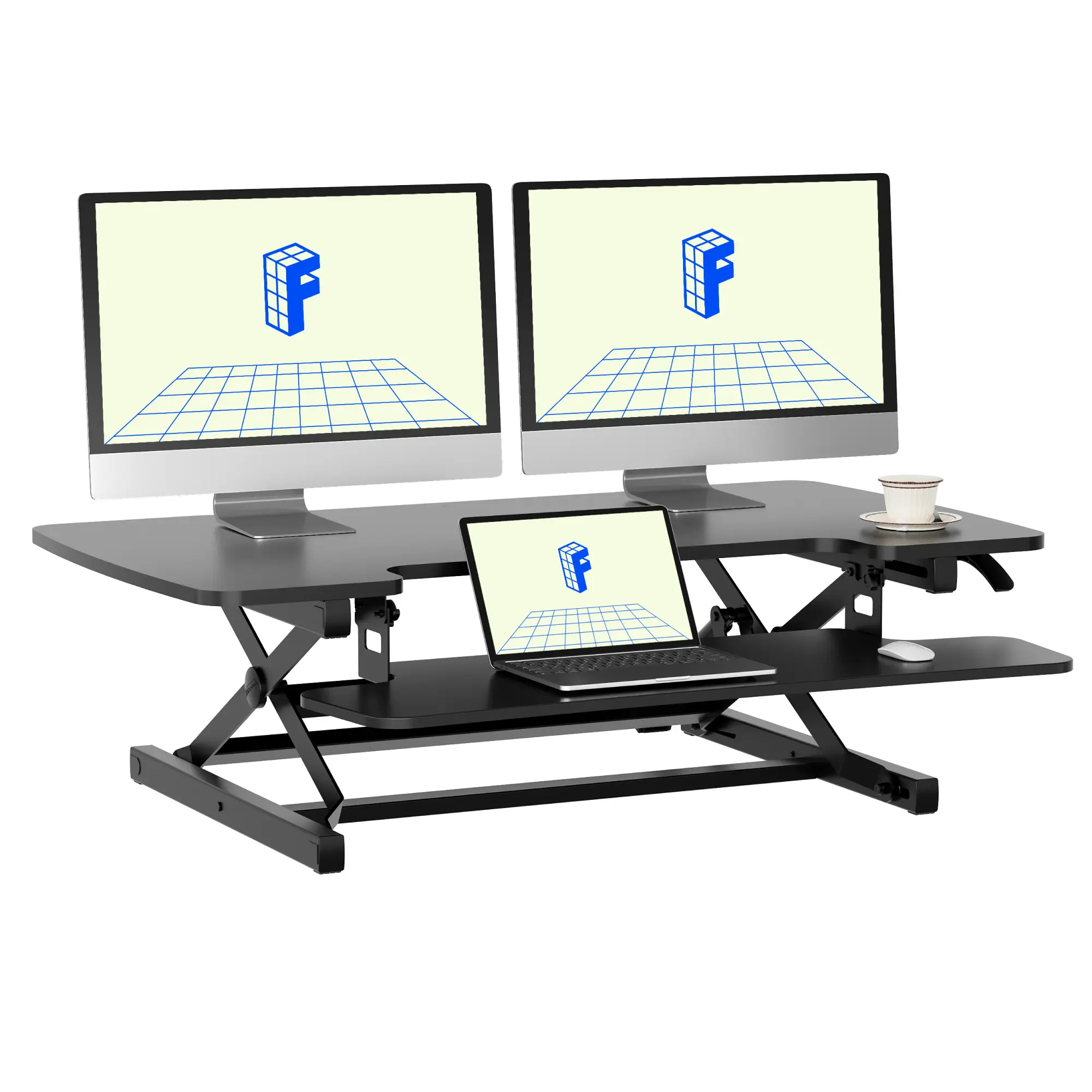 【SummerVibes】Oversized Standing Desk Converter, Height Adjustable Stand Up Desk Riser, Black Home Office Desk Workstation for Dual Monitors and Laptop