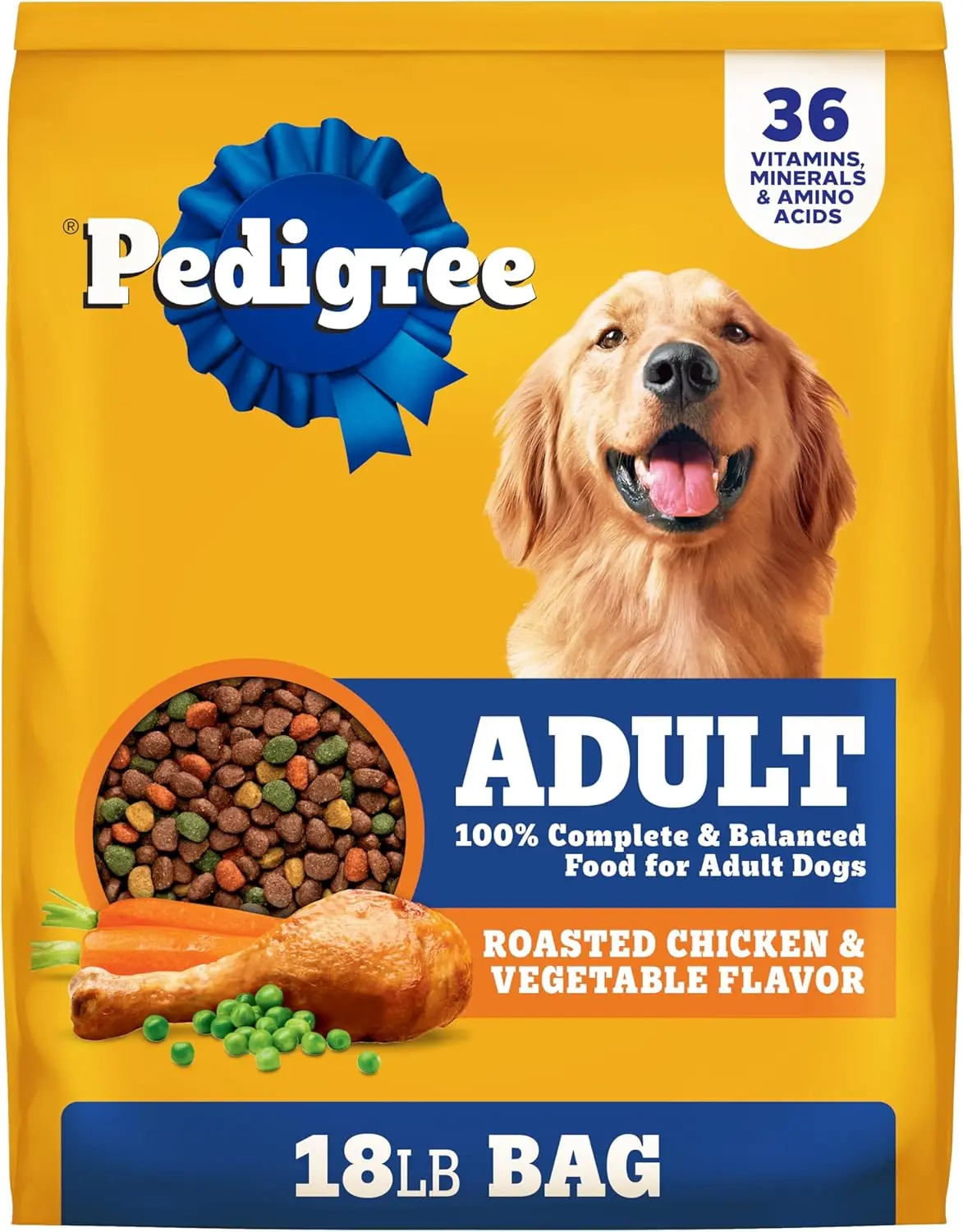 Pedigree High-Protein Adult Dry Dog Food, Roasted Chicken & Vegetable Flavor, 18 lb Bag