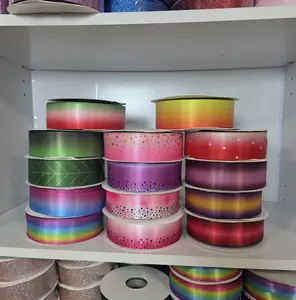 Satin Ribbon for Gift Wrapping & Office Stationery, 50yd , 4cm Vibrant Prints & Ombre Colors Ribbon