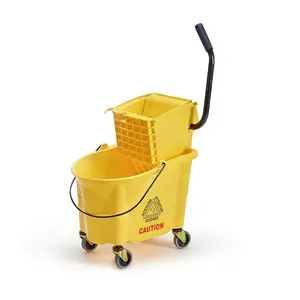 Commercial Mop Bucket with Side-Press Wringer, 30-Quart / 38-Quart Heavy-Duty Floor Cleaning System with Non-Marking Casters, Reinforced Easy-Clean Design, Yellow