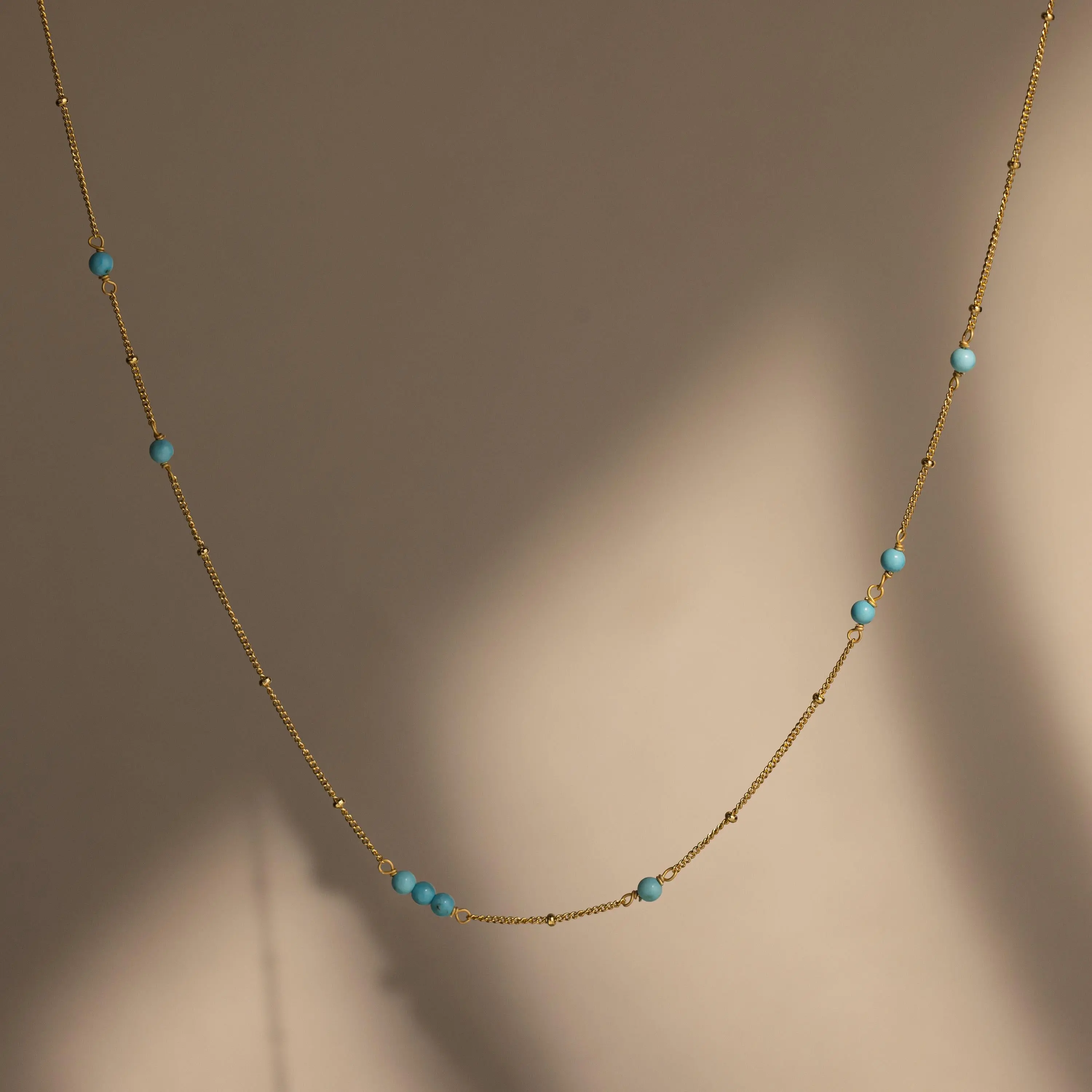 Turquoise Satellite Necklace by Caitlyn Minimalist - Beaded Blue Gemstone Station Necklace in Gold - Boho Jewelry - Best Friend Gift