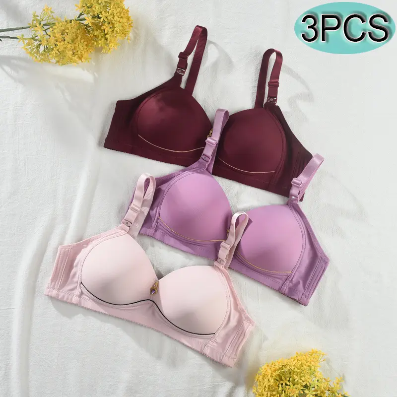 3Pcs Women Simple Colorblock Seamless Bra Comfort & Breathable Wireless Push Up Bra Solid Color Lingerie Christmas Womenswear Minimalist wireless bra Colorblock Wireless push bra