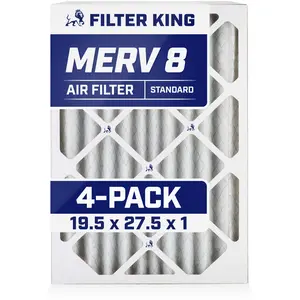 Filter King 19.5x27.5x1 Air Filter | 4-PACK | MERV 8 HVAC Pleated A/C Furnace Filters | MADE IN USA | Actual Size: 19.5 x 27.5 x .75"