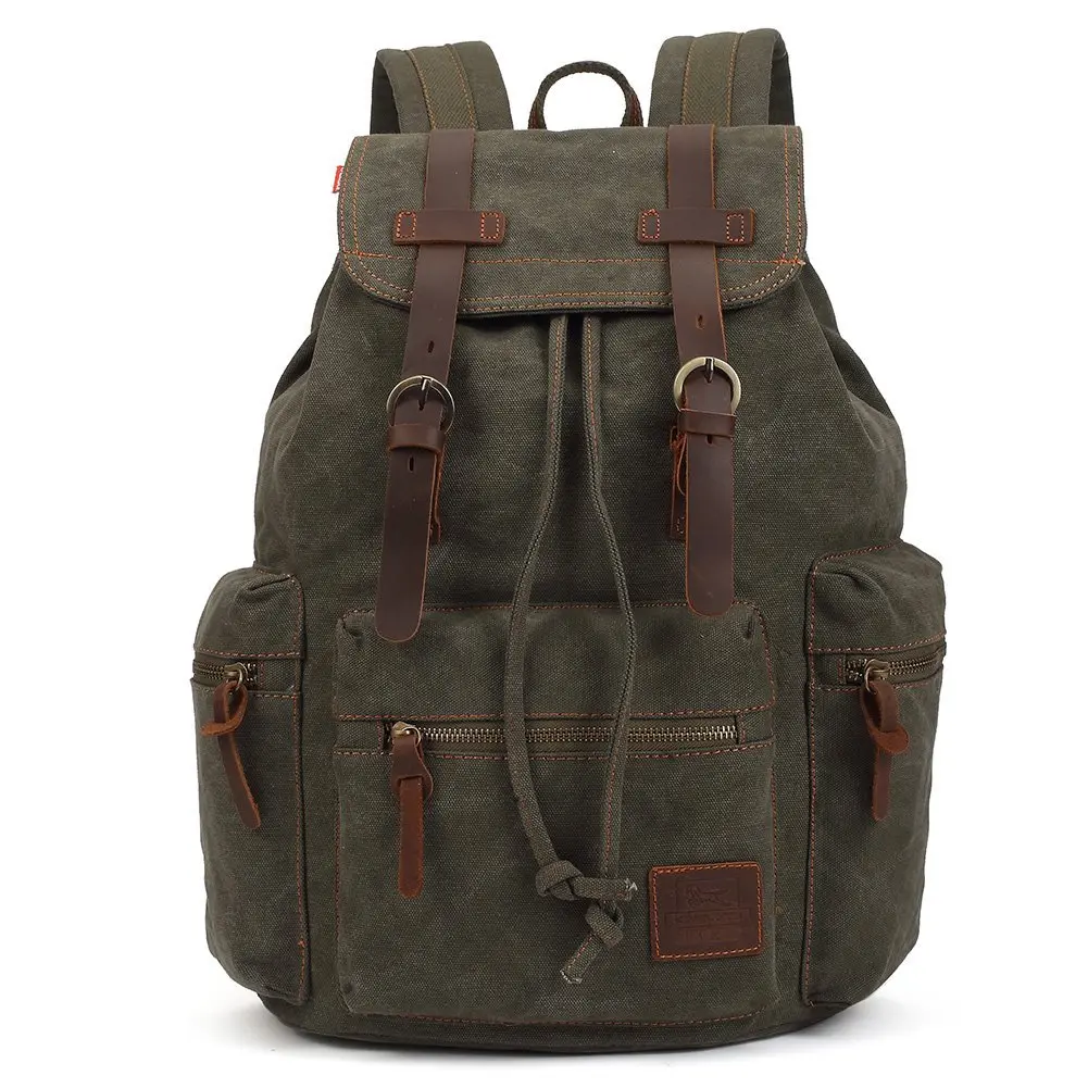 KAUKKO Vintage Casual Canvas and Leather Rucksack Retro Backpack for School Work Travel Hiking, 19L KAUKKO Vintage Casual Canvas and Leather Rucksack Retro Backpack for School Work Travel Hiking, 19L