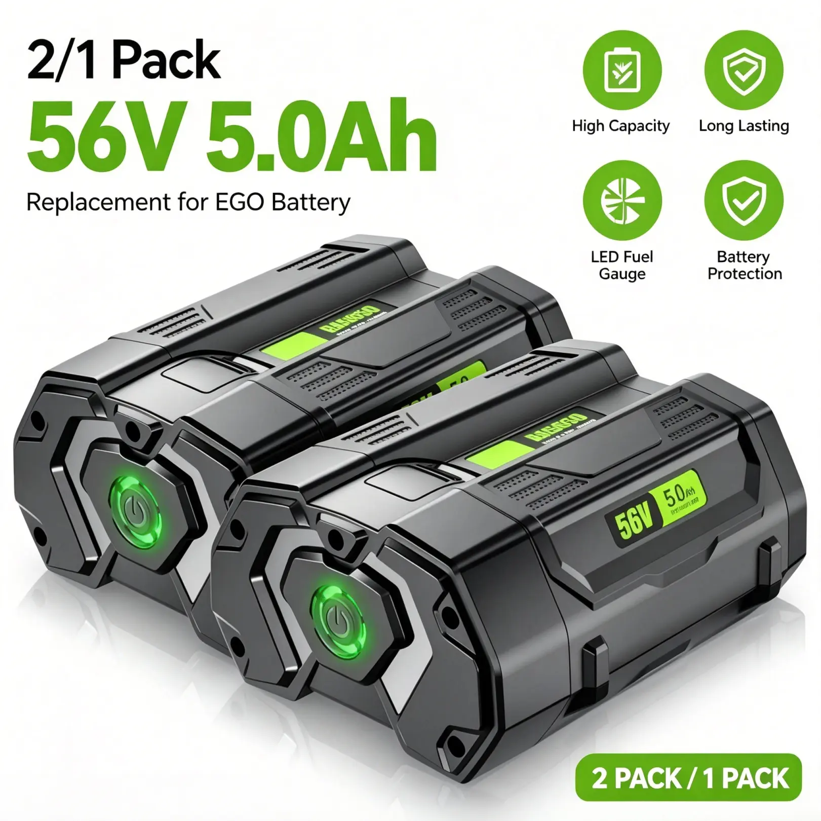 56V 5.0Ah Lithium Ion Replacement Battery for EGO BA1400, 1/2 Packs Cordless Tools Batteries Compatible with EGO 56V Power Tools, Lawn Mower, Lithium Ion Battery