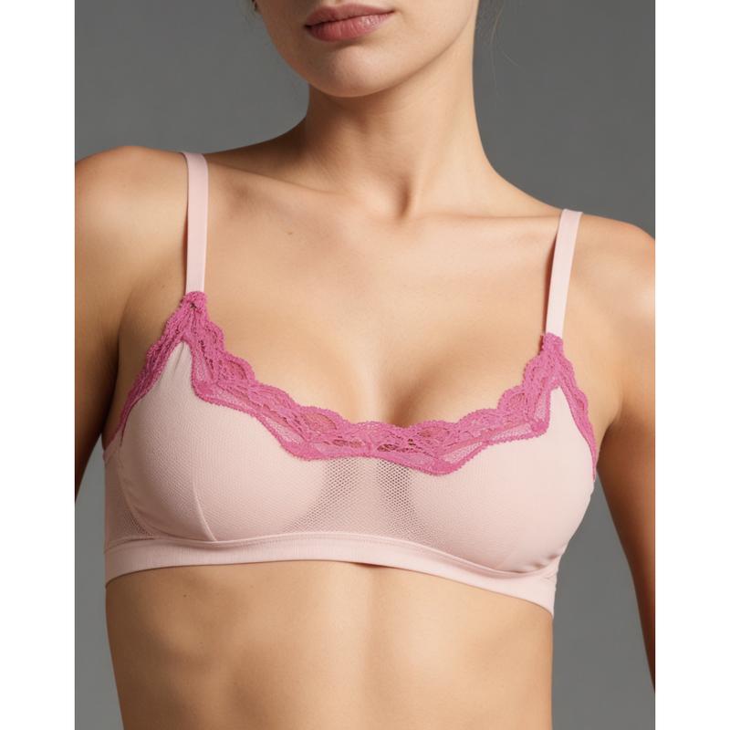 Women's Wire-Free Soft Mesh Scoop Neck Bralette - Breathable Sheer Loungewear Bra with Lace Trim, Featherlight Support, Everyday Wear, Feminine Aesthetic, Matching Bottoms Compatible, XS Size, True-to-Size Fit