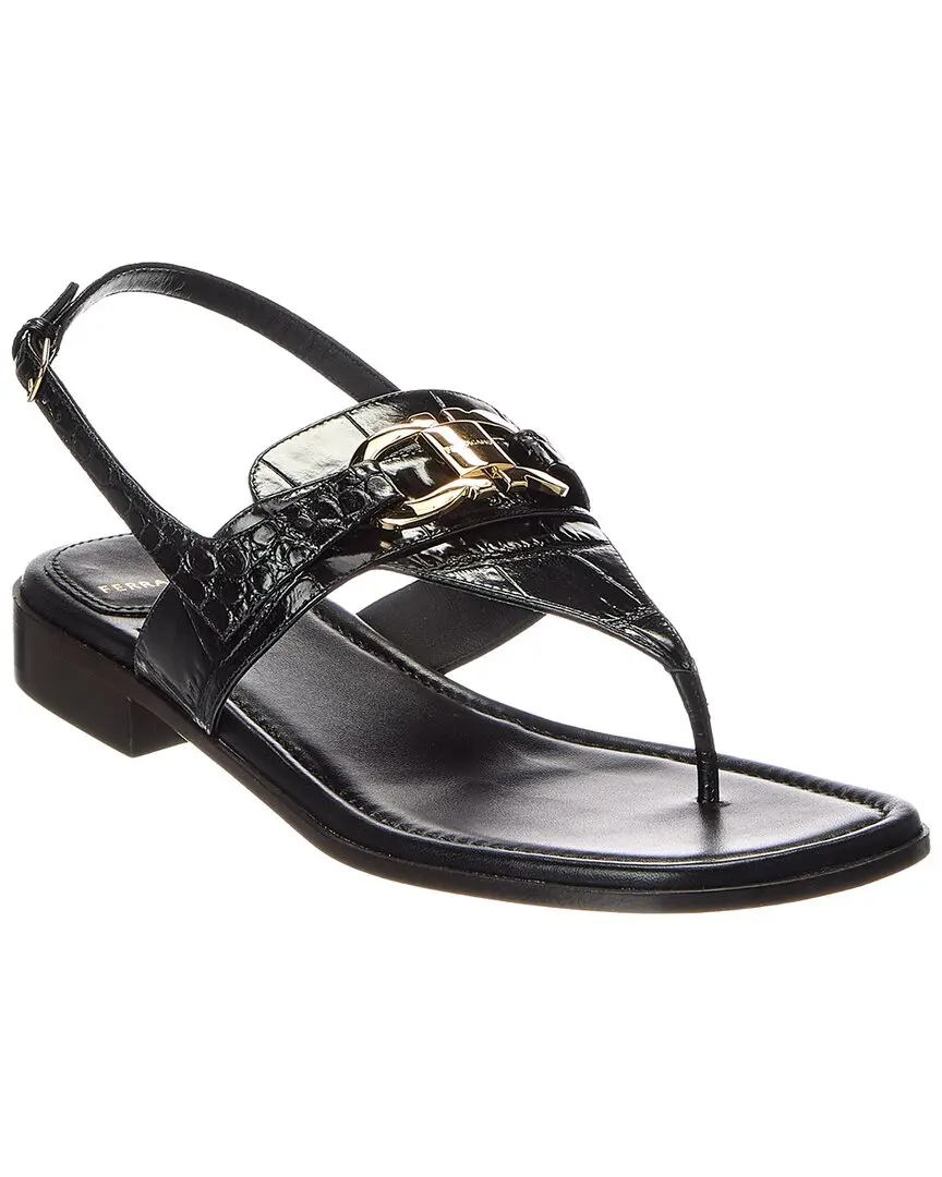 Ferragamo Lula Croc-Embossed Leather Sandal