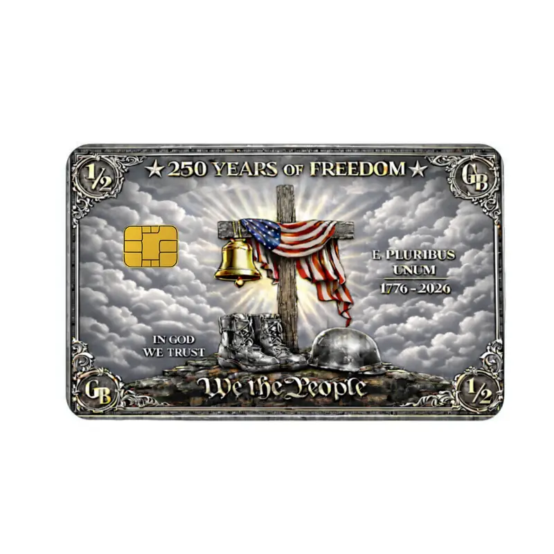 250 Years American Freedom Decorative Stickers - 3.37 x 2.13 Inches Patriotic Stars, Stripes, Faith-Based Cross, Veterans-Focused Star, Adds Personality to Credit/Debit Cards, Fourth of July DIY Scrapbooking & Stamping (Includes Sticker)