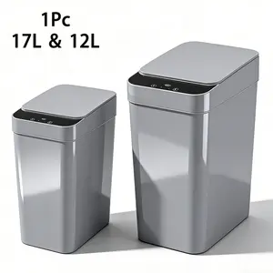 1 Pack 17L/12L Smart Motion Sensor Trash Can, Hands-Free Wave & Knee Bend Activation, One-Touch Keep-Open Mode, Fast Response, Quiet Close, for Kitchen Living Room Bedroom Bathroom, 2 AA Batteries Required (Not Included)