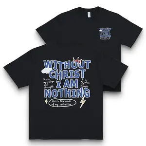 faith-focused phrase "Without Christ I Am Nothing" + supporting biblical-style texts on white background. It expresses reliance on Christ, ideal for casual occasionsTechV Streetwear Crewneck, Classic, Soft