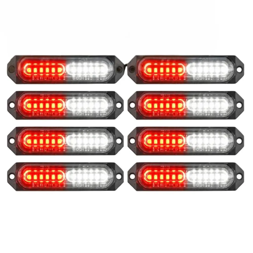 Nilight 8PCS 12LED Red White Strobe Light Kit, 12V-24V DC Ultra Slim Profile Work Lights, Sync Function, 26 Flash Modes, Easy Wiring, Steady/Strobe Modes, Off-Road Safety, High Visibility, Car ATV Pickup Accessories, Led Light