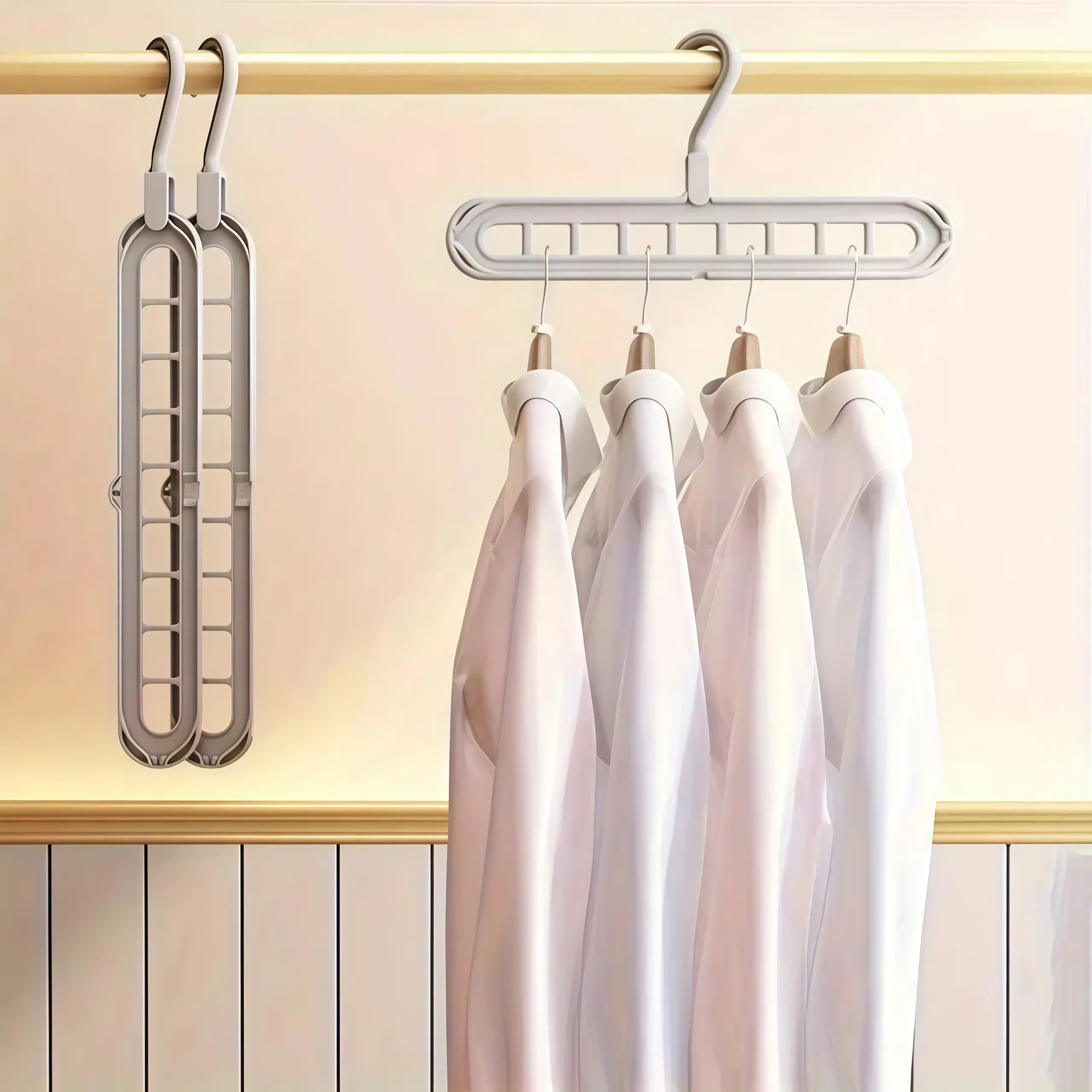 3-Set 9-Hole Hanging Organisers, Non-Slip Heavy-Duty Foldable Multi-Layer Wardrobe Space Saver, Home Organizing Clothing Hangers for Bedroom Storage