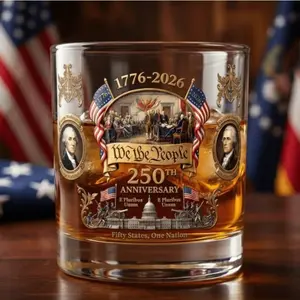 American 250th Anniversary Patriotic Whiskey Glass, Collectible Memorial Cup, Glass Drinking Cup, 300ML, Creative Vintage Design, Ideal Gift