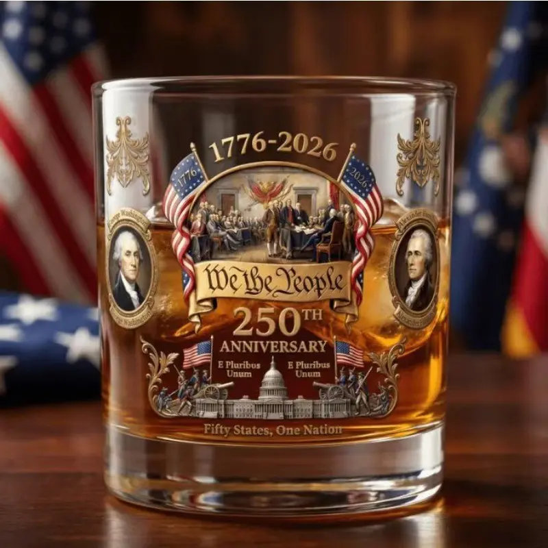 American 250th Anniversary Patriotic Whiskey Glass, Collectible Memorial Cup, Glass Drinking Cup, Drinking Glassware, 300ML, Creative Vintage Design, Ideal Gift