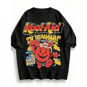 Men's Hip-Hop Style  T-Shirt With Kool-Aid Cartoon Print, Unique Design,  Cotton, Loose Fit, Short Sleeves,Fashionable Men Spring/Summer Top,Streetwear,Machine Washable All-seasons Comfort Fit