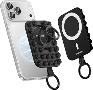 Magnetic Phone Grip MagSafe Compatible Phone Ring Holder with Silicone Suction Cup Dual Ring Phone Stand for Mirror Selfie Video Recording Hands Free Use,Blush Pink