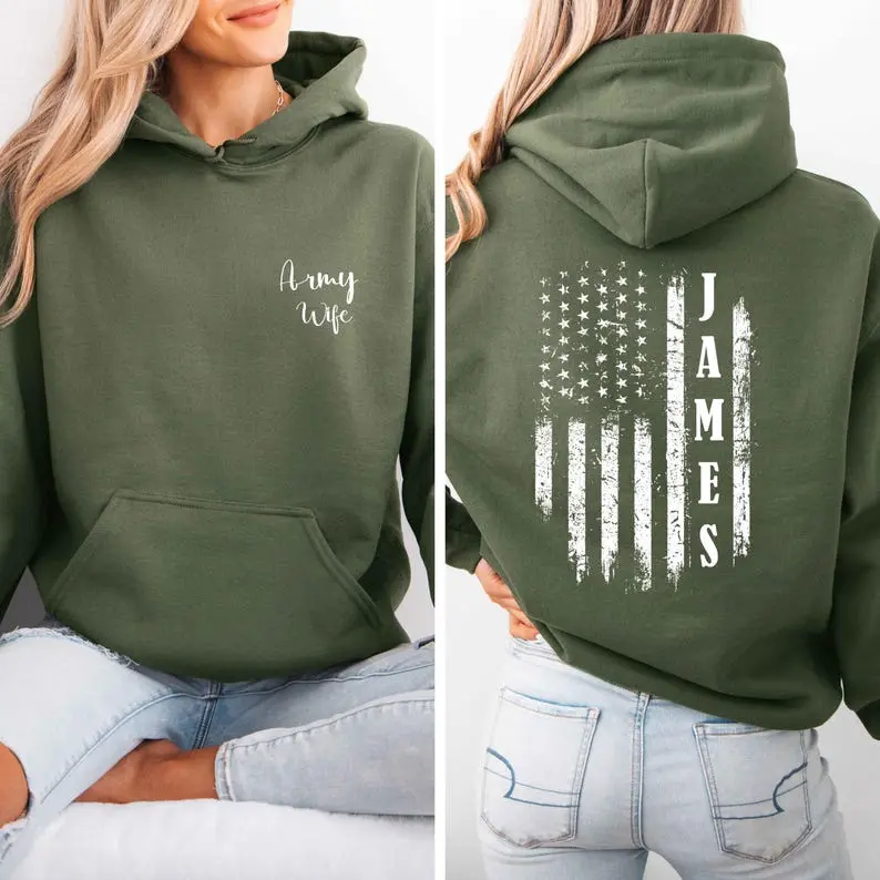 Personalized Army Wife Hoodie, Military Family Gift