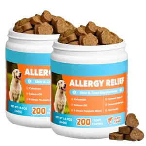 Dog Allergy Support Chews for Seasonal & Environmental Sensitivities – with Colostrum, Salmon Flavor, 400 Soft Chews (2 Pack)
