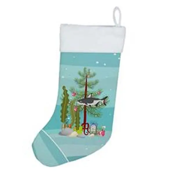 18 x 13.5 in. Unisex Iridescent Shark Merry Christmas Christmas Stocking