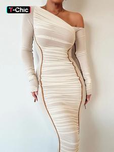 striped ruched asymmetrical neck bodycon dresses for women, elegant fit longsleeves long dress for party club dating wear, women's clothing for spring & fall, womenswear, princess cut bodycon dress, classy modest dresses, formal dresses women