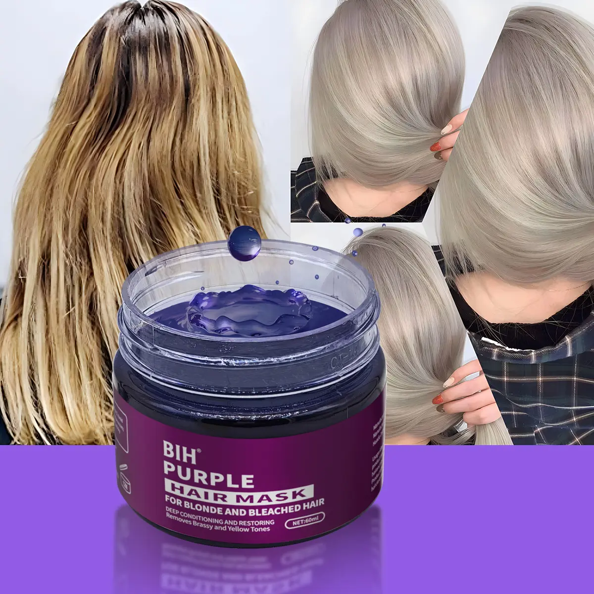 Purple Hair Mask Cream, Removes Hair Yellow/brass Color To Make Hair Appear Gray/silver Gray, Moisturizes Hair Texture, Purple Shampoo, Hydrate & Haircare, Daily Haircare, Hair Care Products