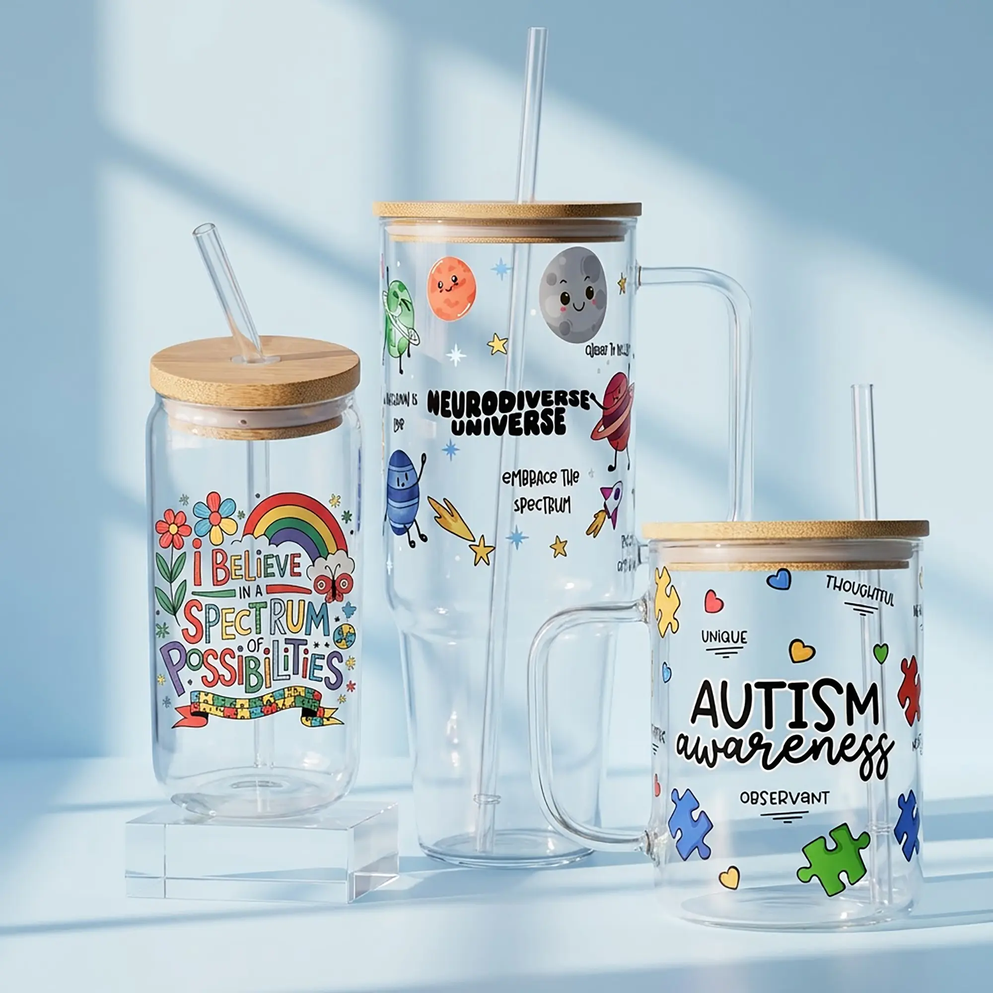 Autism Awareness Tumbler Accessory Set with Lid and Straw Autism Awareness Tumbler Accessory Set with Lid and Straw