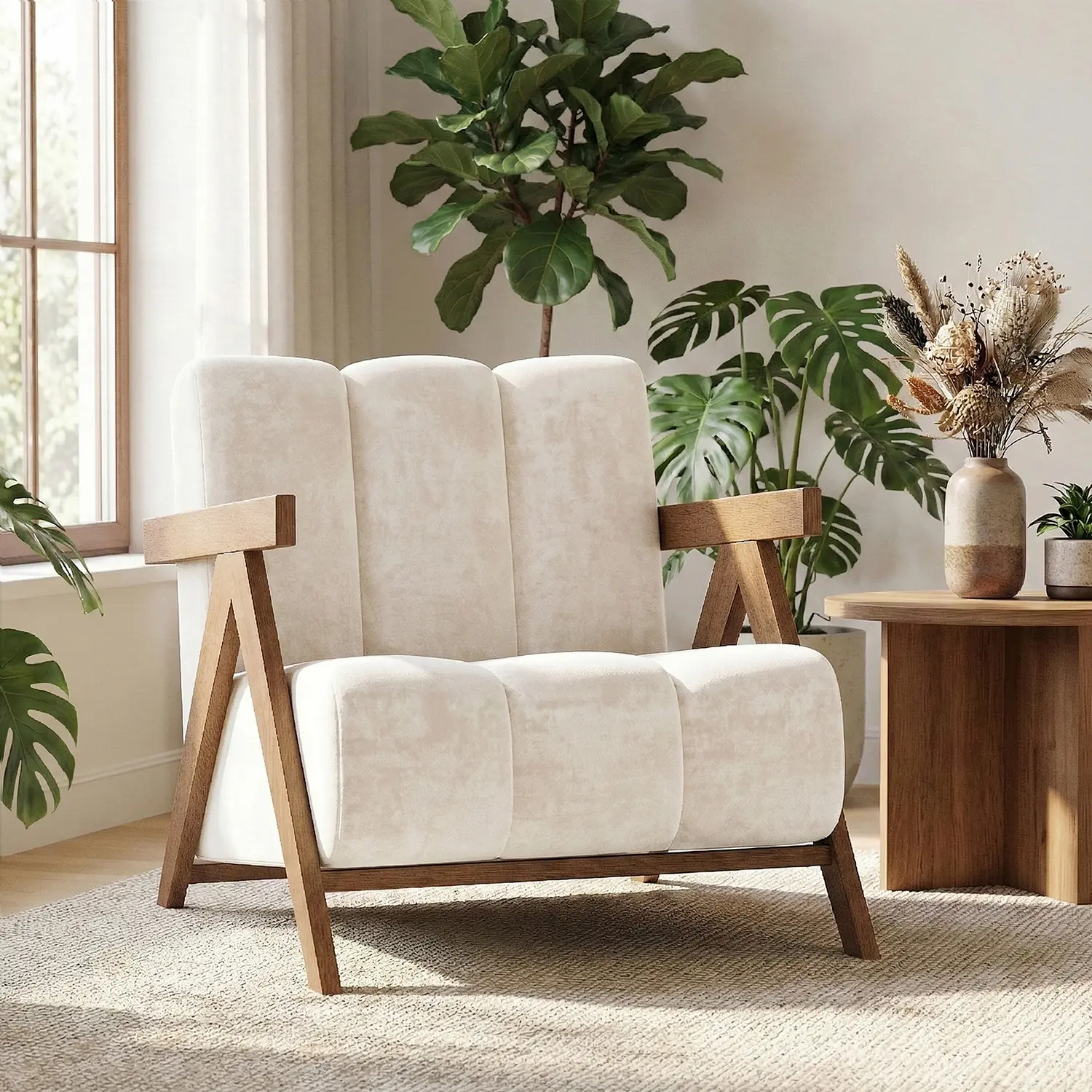 EVOCELOT Modern Oversized Chenille Accent Chair - Durable Wood Frame, Thick High-Elastic Sponge, Armrest, Comfy Upholstered Lounge Chair for Living Room, Apartment, Waiting Room - Assembly Required