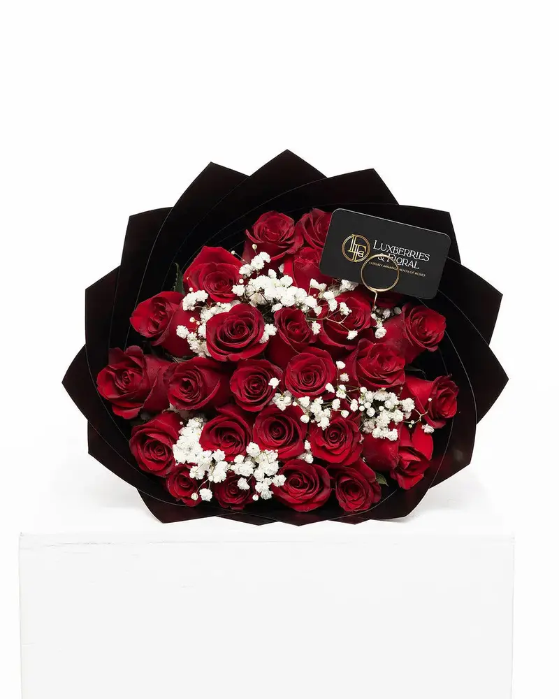 25 Roses + Baby’s Breath Bouquet
