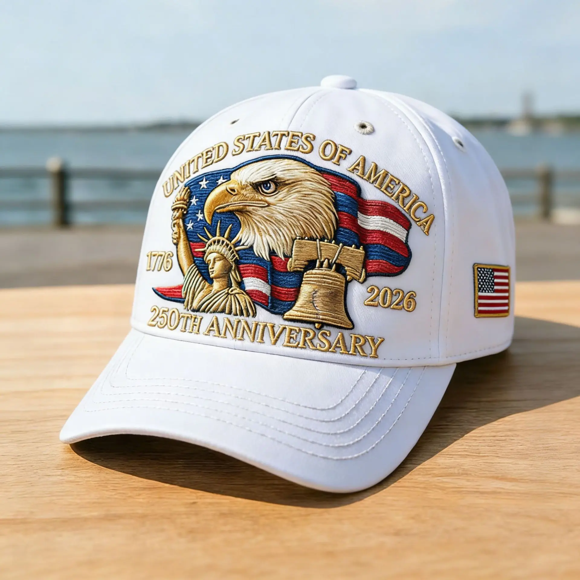 Unisex 90% Cotton Denim Daily Commuting Cap - USA 250th Anniversary 1776-2026 Celebration, 4th of July Design America-Themed Anniversary Graphic Hat with Bald Eagle, Statue of Liberty, Liberty Bell, Anniversary Graphic Hats