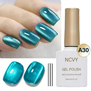 NCVY Jelly Teal  Cat Eye Magnetic Gel Nail Polish, Nail Art, 10ml/0.35oz with magnetic tool, long-lasting formula with LED curing, salon quality, perfect for DIY at home, ideal gift for events and spring/summer.