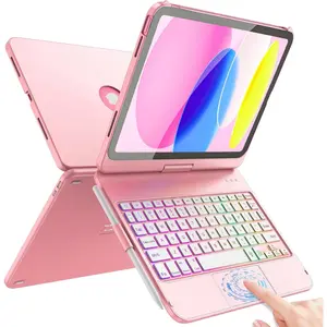 Touch Keyboard Case for iPad (A16) 11th Generation 11 inch 2025&10th Gen 10.9 inch 2022, 360° Rotate for iPad 10th Generation Case with Keyboard, Backlit Keyboard Case with Pencil Holder, Pink