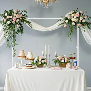 VEVOR Over The Table Rod Stand with Clamps, 13"-42'' Tall & 28"-98" Length Adjustable, Metal Table Arch Stand, Tabletop Balloon Arch Frame for Wedding Birthday Party Christmas Decorations, White