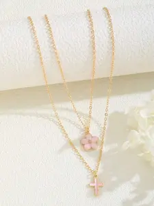 Piece Cherry Blossom Cross Necklace, Retro Light Luxury Style, Fine Cherry Blossom Patterns+Cross Inlaid with White Zircons, Elegant for Holidays/Ideal Gift, Suitable for Women Pursuing Exquisiteness, Necklace Set