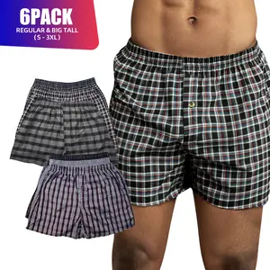 6 Pack Men's 100% Cotton Boxer Shorts Random Mixed Color Relaxed Fit Boxers Breathable Underwear Button Fly Pouch Elastic Waist Undershorts Menswear