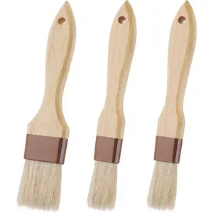 3 Pcs Pastry Brush, Natural Bristle Basting Brush, Cooking Brush, Food Brush, Butter Brush, Baster Brush, BBQ Brushes for Sauce, Kitchen Baking Brushes for Oil, Grilling, Marinade Bakeware Wooden Baked Thick