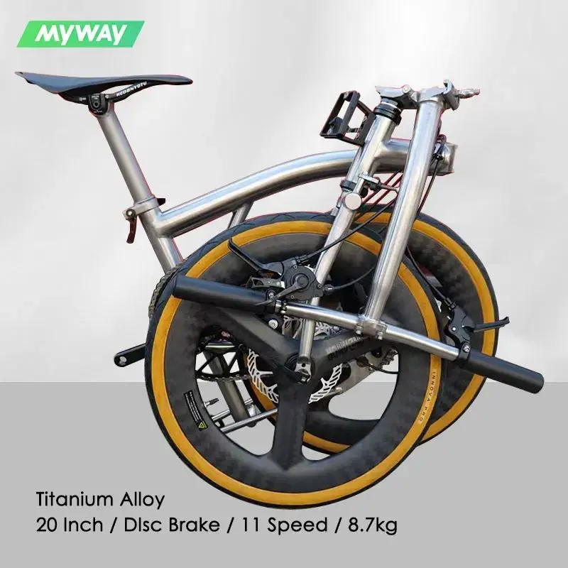 Titanium Tri Fold Folding Bike, 20 Inch 11 Speed Disc Brake Portable 53T 20" Wheel Foldable City Bicycle