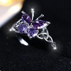 Bright purple butterfly ring, engagement, wedding and party jewelry