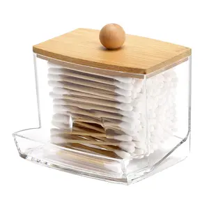 10oz Qtip Holder Dispenser with Bamboo Lids, Big Clear Bathroom Organizer Accessories Decor for Storage-Qtips Cotton Ball Holder Apothecary Jars, Cotton Swabs, Floss Container