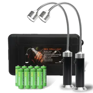 2 Pack Super Bright LED BBQ Grill Light | Magnetic Base 360° Flexible Gooseneck | Waterproof Aluminum | Traeger Pit Boss Smoker Accessory | 6 AAA Batteries Included