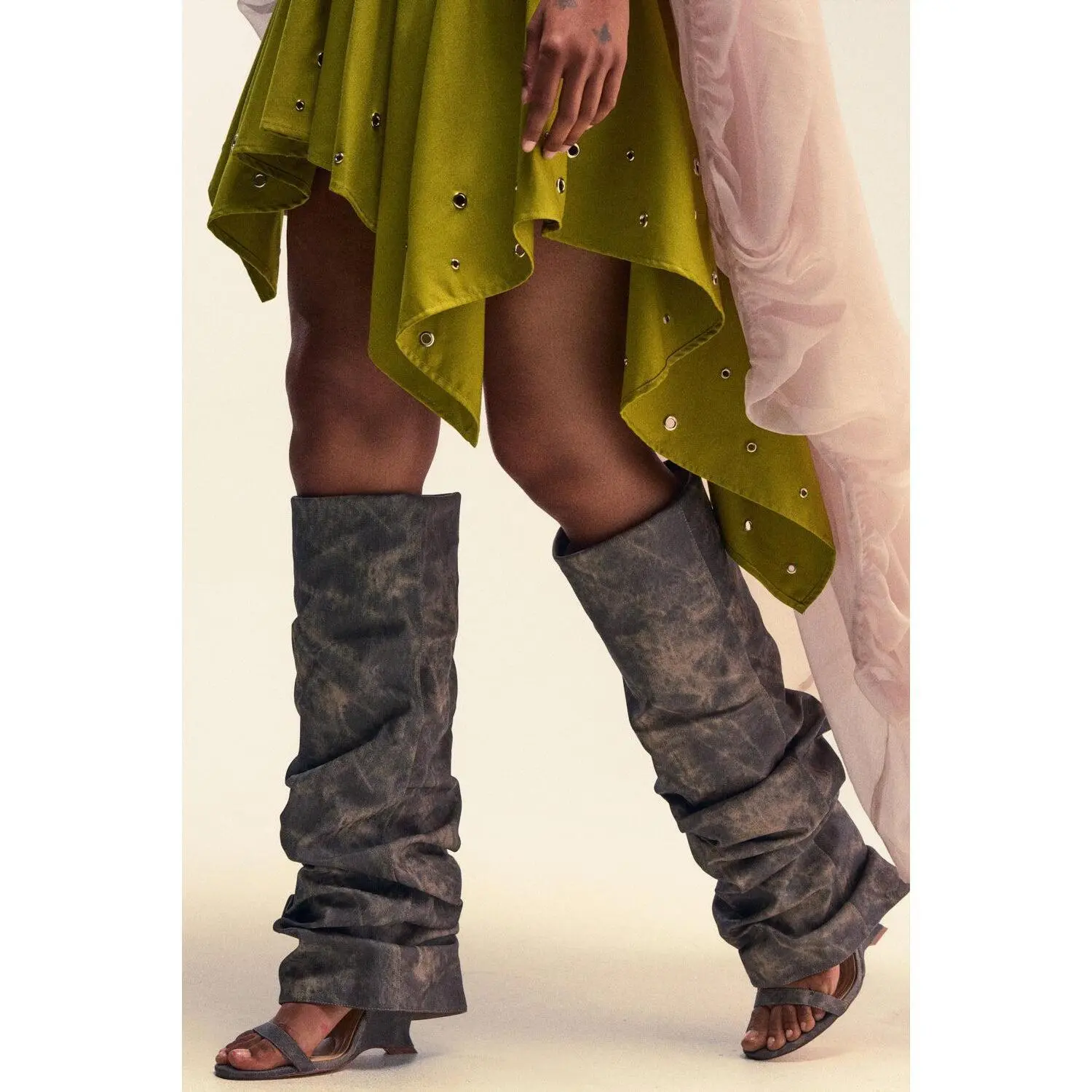 AZALEA WANG BROWN ACID WASHED DENIM GLADIATOR SANDAL