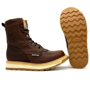 Silver Bull Classic Handcrafted Moc Toes Dual Density PU Goodyear Welt Sole Leather Work Boots Brown Footwear Comfort Walking Shoes Boy Closed Workboots