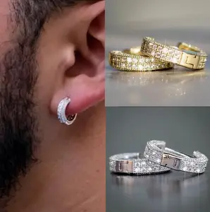 UJ Unisex Thick Stud Hoop Earrings - Hip-Hop Fashion Accessory, Artificial Gemstone Jewelry for Earring Stack