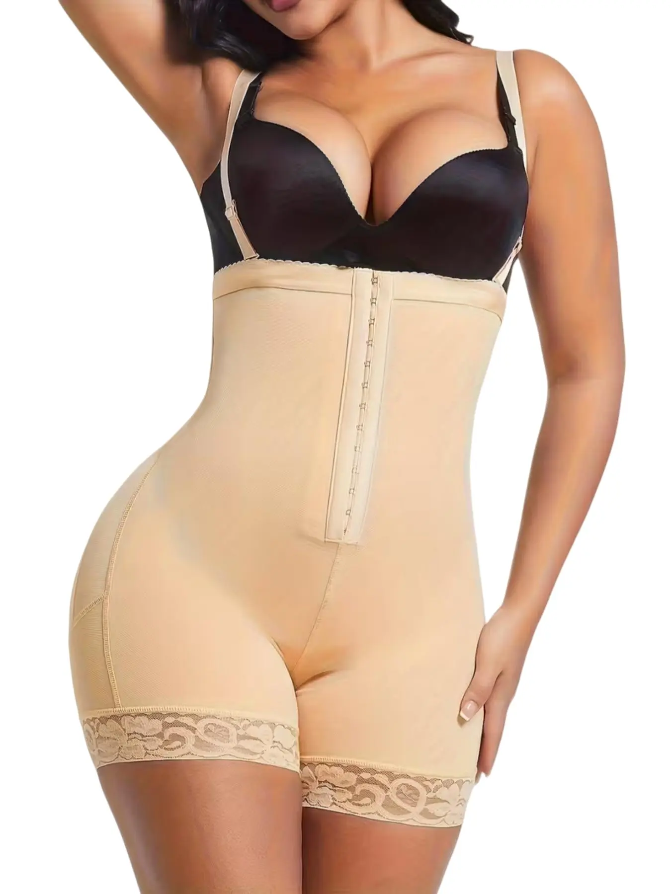 1 Count Women's Open Bust Butt Lifting Tummy Control Lace Smooth Body Shaperwear, Fajas, Curves Compressing Bodysuit, Adjustable Hooks Tight Fitting Firm Waist Jumpsuit, Colombian Shapewear, Perfect for Party & Office Use