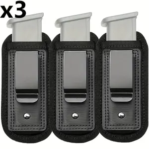 Three concealed single/double-stack magazine pouches, IWB belt clip holster for pistols.
