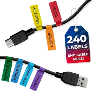 240 PCS Wire Tags for Cable Management Cable Labels for Cords in 8 Colors Durable Self-Adhesive Tear-Resistant Waterproof Cord Label Set Compatible with Laser Printers