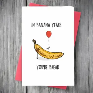 Funny Banana Bread Pattern Happy Birthday Card, 1 Count Cute Cartoon Letter Graphic Birthday Greeting Card with Envelope, Greeting Card for Birthday Party, Fun Party Cards