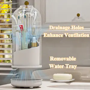 Dustproof Toothbrush Holders with Cover drain  Rotating Electric Toothbrush and Toothpaste Holder Bathroom makeup Vanity Countertop 3 Slots Organizer Compact Large Capacity 14th birthday valentines gift ideas Valentine gifts for bf