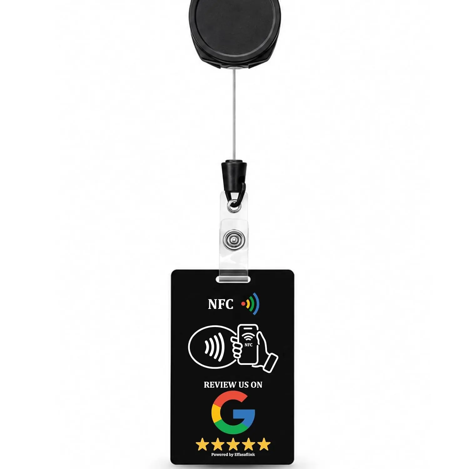 Wearable NFC Review Card for Google Reviews, Retractable Badge Reel-Type   Boost Customer Reviews, Tap NFC & Scan QR Code, For iPhone & Android, No App, No Monthly Fees, Easy Setup