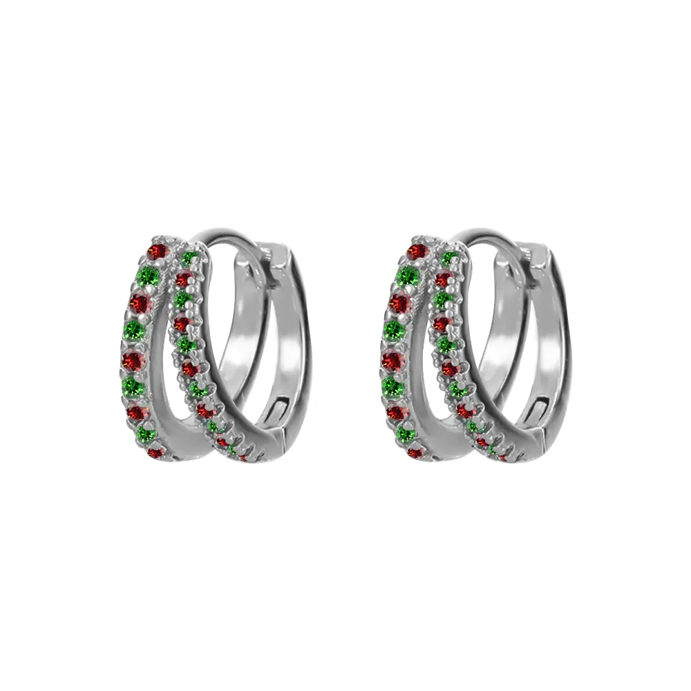 Oufer Christmas Stainless Steel 2PCS Hoop Earrings with Festive Green Accents for Holiday Wear